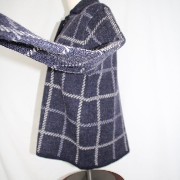 Vintage Talbots Petites Small Checkered Button Up Cardigan Navy White 100% Wool - Picture 5 of 12
